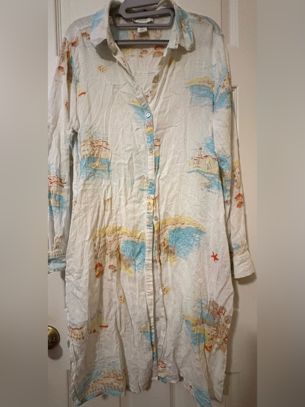 Calypso St. Barth White Dress with Coral & Yellow Print